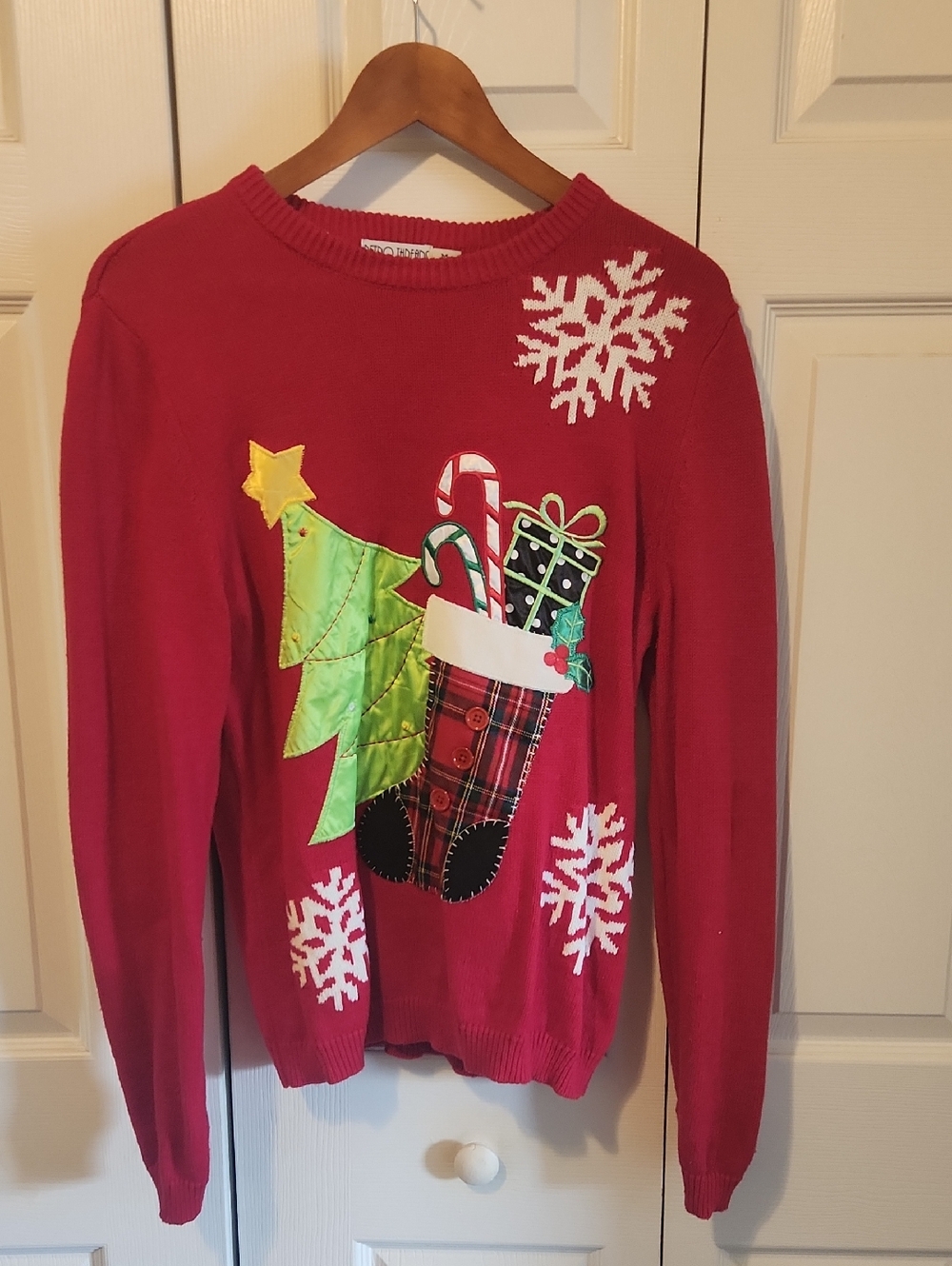 Ugly Christmas Sweater Women's Red Holiday Appliqué Sweater